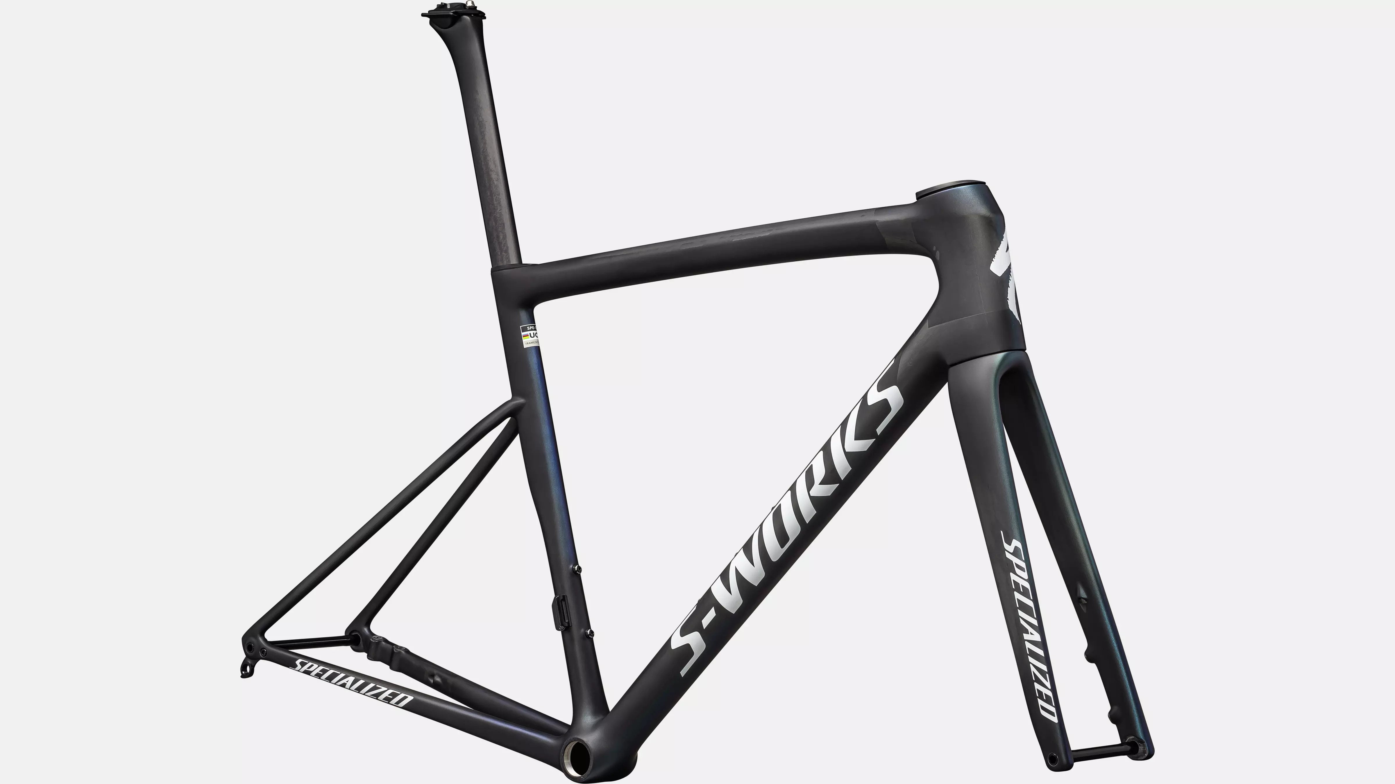 S-Works Tarmac SL8 Cuadro Carretera Specialized 2025 Satin Carbon/Cynan Blue/Silver-Blue Pearl/Metallic White Silver