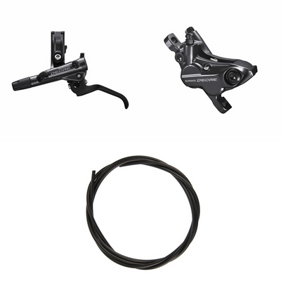 Kit Freno Disco Hidráulico Shimano Deore BR-M6120/BL-M6100 Delantero/Izquierdo Resina Sin Aletas/Adaptador Latiguillo 1000mm Negro