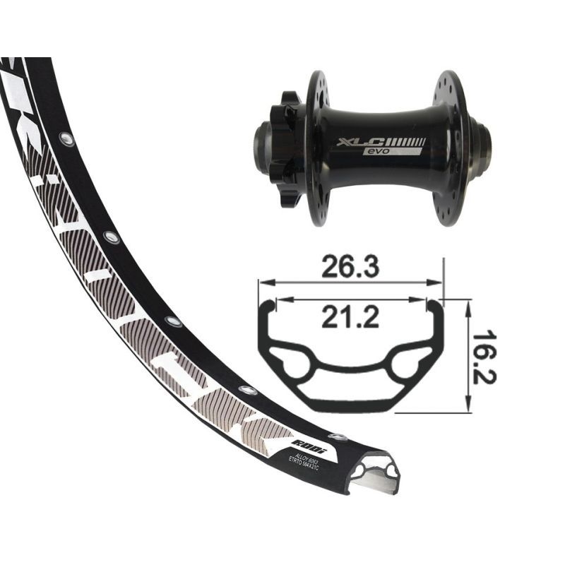 Rueda Delantera XLC TA-15 Rodi Freno Disco 6 Tornillos 100x15mm Aluminio Negro