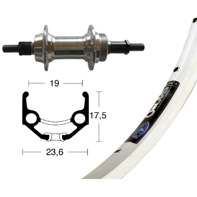 Rueda Trasera Winora Rígida ZAC 19 Eje Macizo 100mm 6/7v Plata