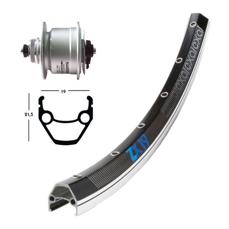 Rueda Delantera Winora Exal ZX19 Buje Dinamo Shimano DH3D72 Cierre Rápido 135mm Negro/Plata