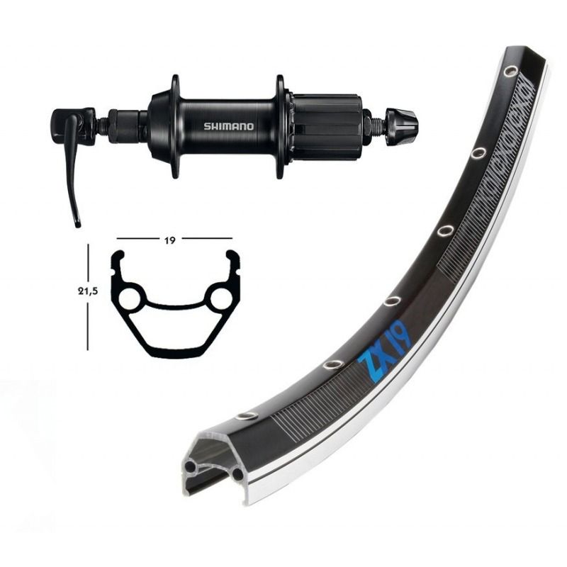 Rueda Trasera Winora Exal ZX19 Cierre Rápido Shimano 7v Aluminio Negro/Plata 135mm