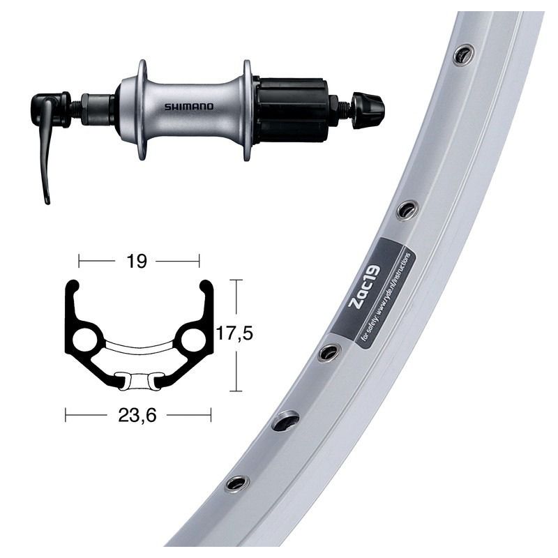 Rueda Trasera Winora Ryde ZAC 19 Shimano Acera T3000 8v Aluminio Plata