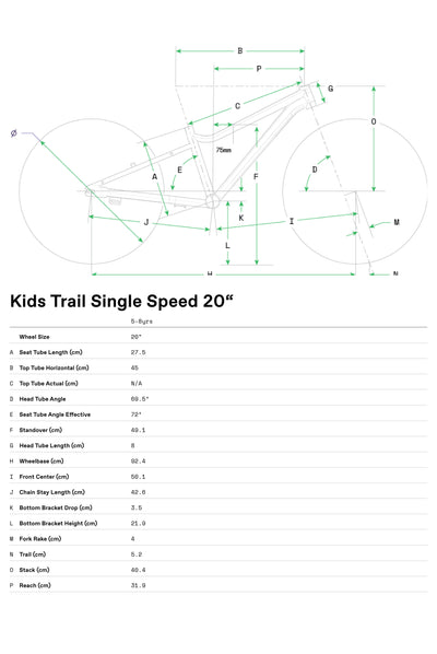 Kids Trail 20 Single Speed Cannondale 2024 Chlorine Blue - Geometría